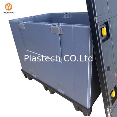 Boîte à palettes à manches en plastique pliable bleue pour stockage et emballage personnalisés