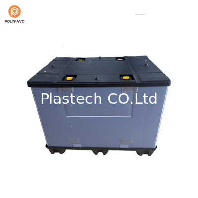 Contenant en plastique à manche en vrac à palettes pliables, boîte à couvercle à manche avec couvercle