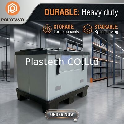 Boîte palette pliable avec logo personnalisé, couvercle et base moulés par soufflage par injection, charge dynamique de 300 kg, charge statique de 500 kg, paroi de 10 mm 12 mm